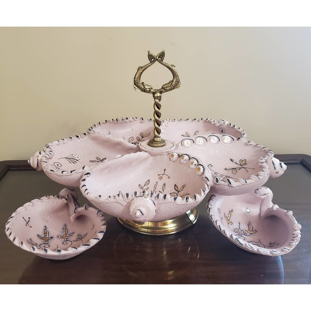 Vintage Ardalt Boboli Pink Pottery Lazy Susan & Nut Dishes